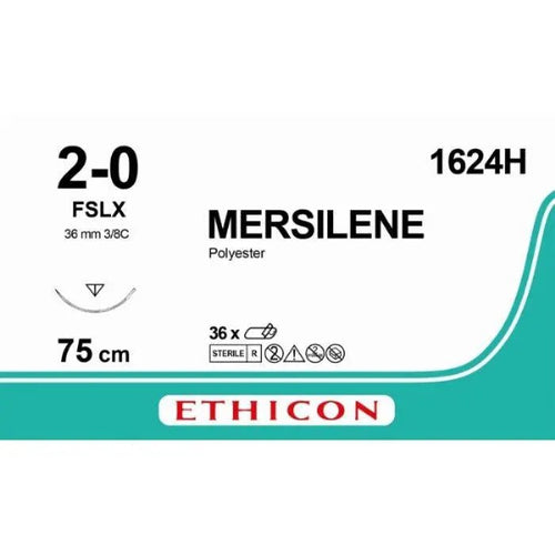 Ethicon MERSILENE Polyester Braided Non - Absorbable Surgical Suture – USP 2 - 0 – 75 cm – Green – FSLX Reverse Cutting Needle 36 mm – 3/8 Circle – 1624H (Box of 36) - Suture1624H