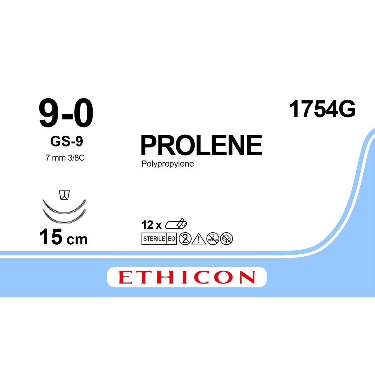 Ethicon PROLENE Polypropylene Blue Non - Absorbable Microsurgical Suture USP 9 - 0 15 cm (6 in) Double - Armed TG140 - 8 Cutting Edge Spatula Reverse Needles 1754G (Box of 12) - 1754G