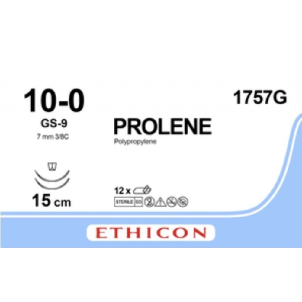 Ethicon PROLENE Polypropylene Blue Non - Absorbable Microsurgical Suture USP 10 - 0 15 cm (6 in) Double - Armed TG140 - 8 Cutting Edge Spatula Reverse Needles 1757G (Box of 12) - 1757G