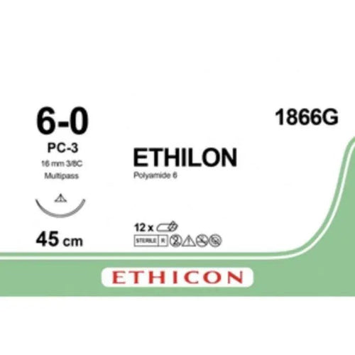 Ethicon ETHILON Black Monofilament Non - Absorbable Surgical Suture USP 6 - 0 18 in (45 cm) Black PC - 3 Prime Cutting Needle 13 mm 3/8 Circle 1866G (Box of 12) - 1866G