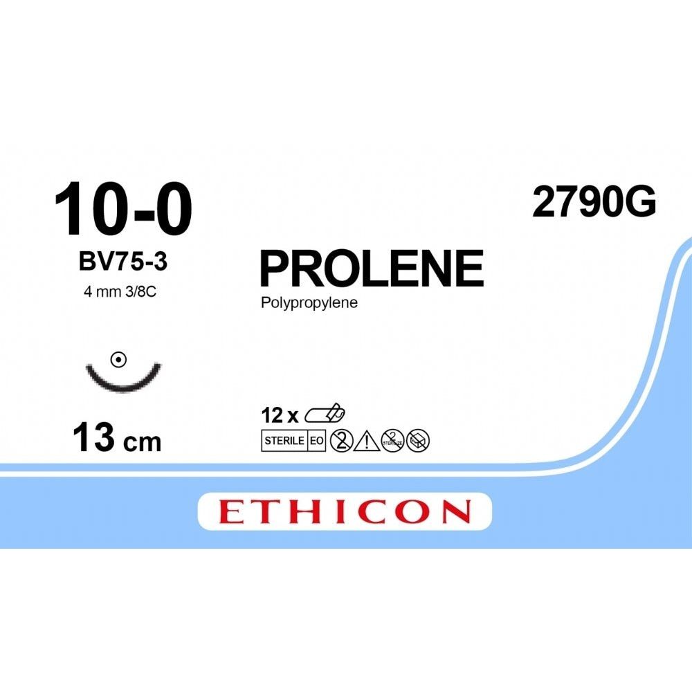 Ethicon PROLENE Polypropylene Blue Non - Absorbable Microsurgical Suture USP 10 - 0 12.7 cm (5 in) BV75 - 3 Taper Point Needle 2790G (Box of 12) - 2790G