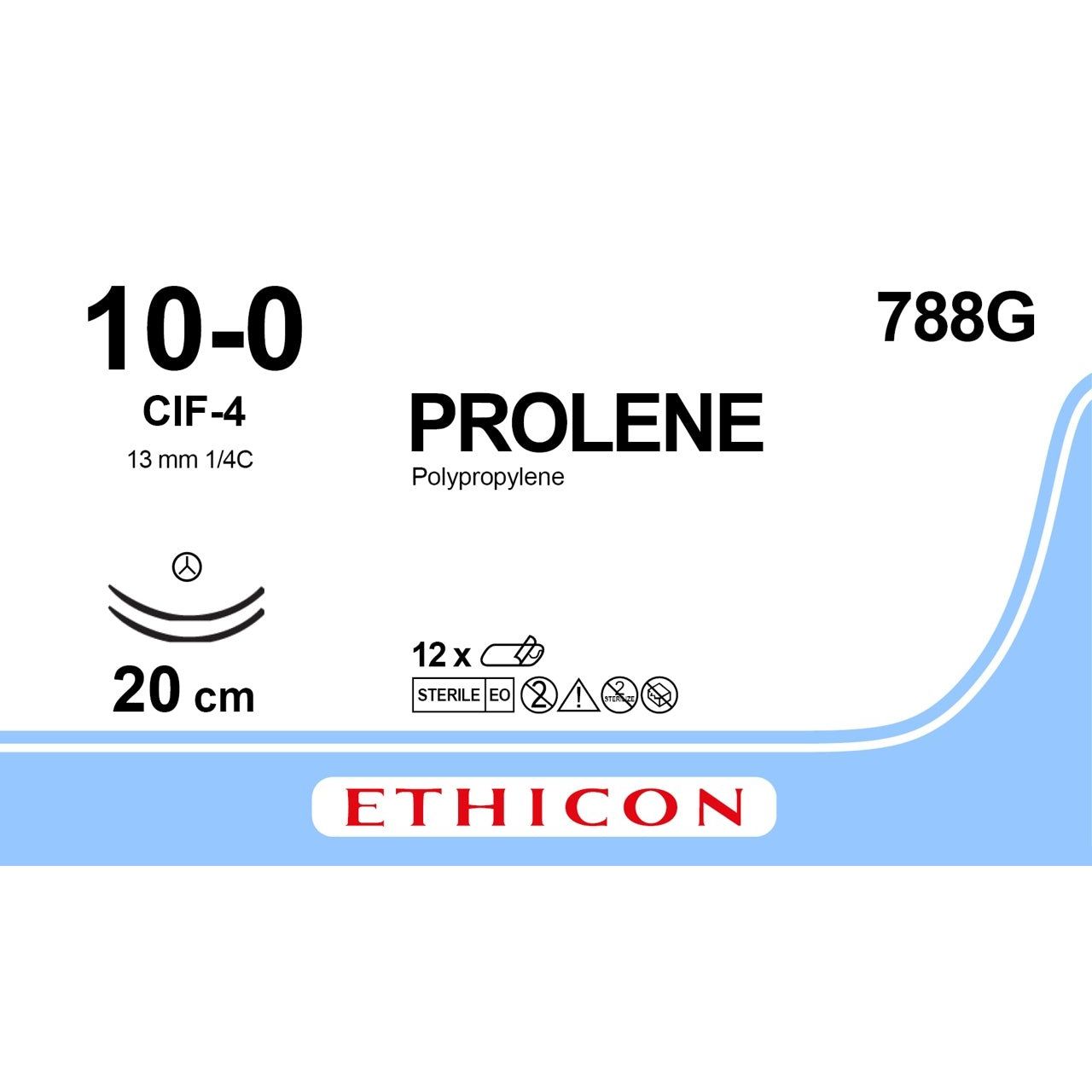 Ethicon PROLENE Polypropylene Blue Non - Absorbable Microsurgical Suture USP 10 - 0 20 cm (8 in) Double - Armed CIF - 4 Tapercut Needles 788G (Box of 12) - 788G