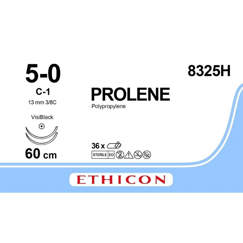 Ethicon PROLENE Polypropylene Blue Non - Absorbable Surgical Suture USP 5 - 0 60 cm (24 in) Double - Armed C - 1 VISI - BLACK Taper Point Needles 8325H (Box of 36) - 8325H