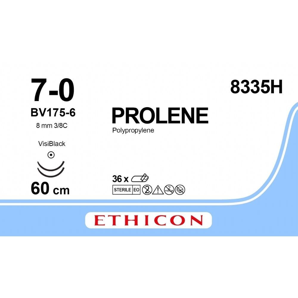 Ethicon PROLENE Polypropylene Blue Non - Absorbable Veterinary Surgical Suture USP 7 - 0 60 cm Double - Armed BV175 - 6 VISI - BLACK Taper Point Needles 8335H (Box of 36) - 8335H