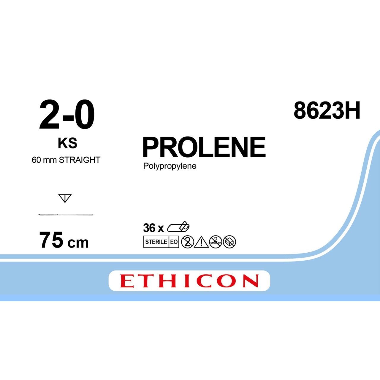 Ethicon PROLENE® Polypropylene Blue Non - Absorbable Surgical Suture – USP 2 - 0 – 75 cm (30 in) – KS Reverse Cutting Needle – 8623H (Box of 36) - Suture8623H
