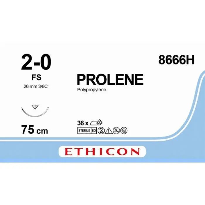 Ethicon PROLENE® Polypropylene Blue Non - Absorbable Surgical Suture – USP 2 - 0 – 75 cm – FS Reverse Cutting Needle – 8666H (Box of 36) - Suture8666H