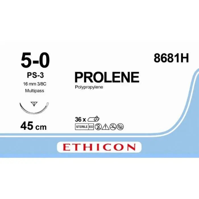 Ethicon PROLENE® Polypropylene Blue Non - Absorbable Surgical Suture | USP 5 - 0 | 45 cm | PS - 3 PRIME™ Reverse Cutting Needle | 8681H (Box of 36) - Suture8681H