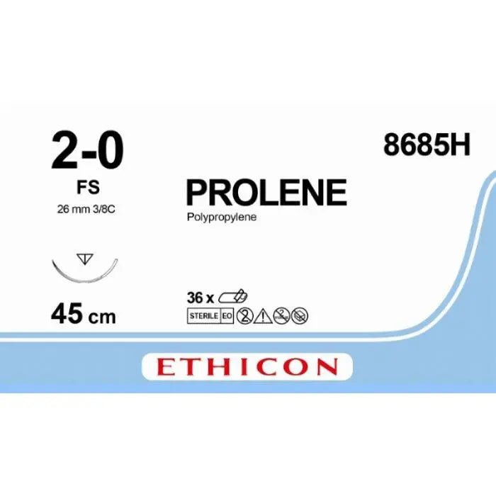 Ethicon PROLENE® Polypropylene Blue Non - Absorbable Surgical Suture – USP 2 - 0 – 45 cm (18 in) – FS Reverse Cutting Needle – 8685H (Box of 36) - Suture8685H