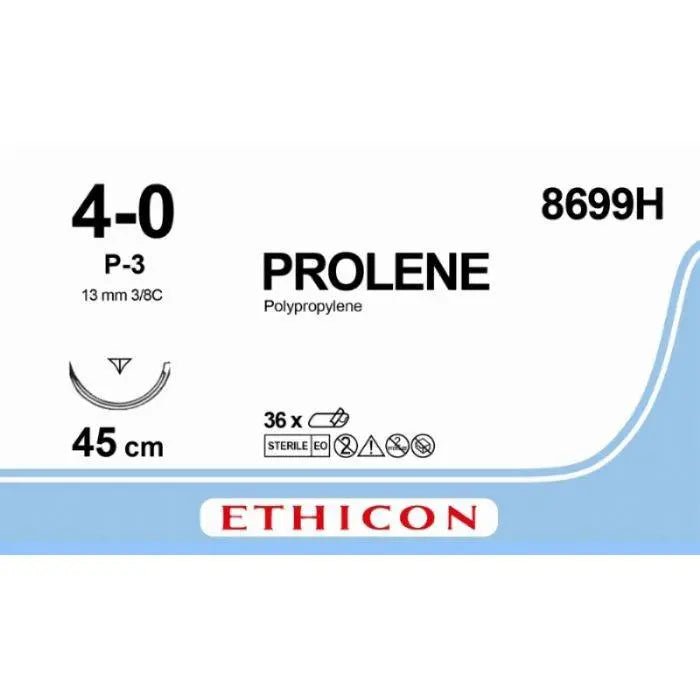 Ethicon PROLENE® Polypropylene Blue Non - Absorbable Veterinary Surgical Suture | USP 4 - 0 | 45 cm | P - 3 PRIME MULTIPASS® Reverse Cutting Needle | 8699H (Box of 36) - Suture8699H