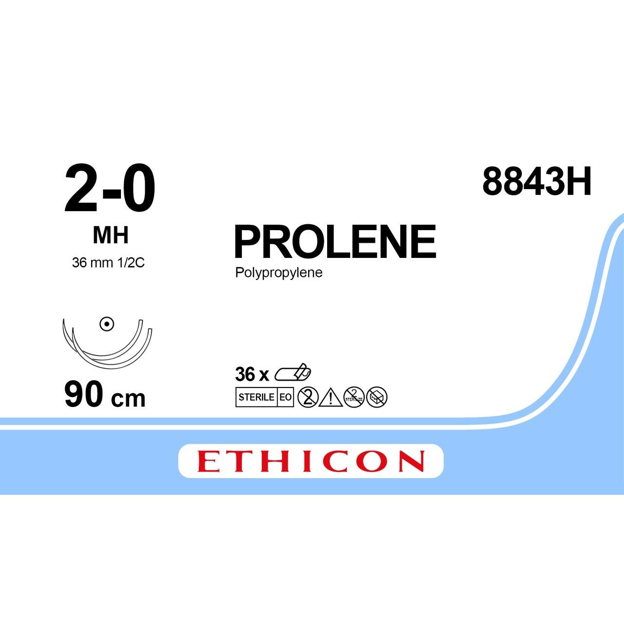 Ethicon PROLENE® Polypropylene Blue Non - Absorbable Surgical Suture – USP 2 - 0 – 90 cm (36 in) – Double - Armed MH Taper Point Needles – 8843H (Box of 36) - Suture8843H