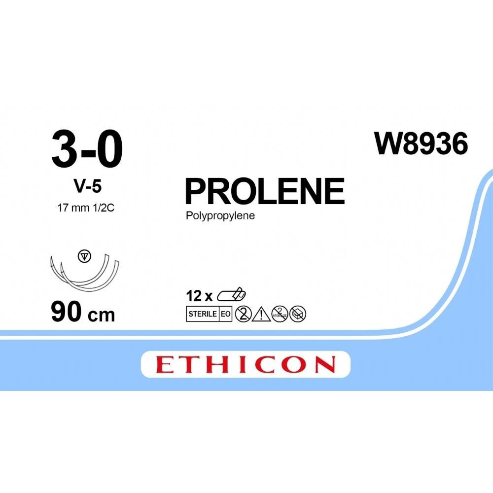 Ethicon PROLENE Polypropylene Blue Non - Absorbable Surgical Suture USP 3 - 0 90 cm (36 in) Double - Armed V - 5 Tapercut Needles 8936H (Box of 36) - 8936H