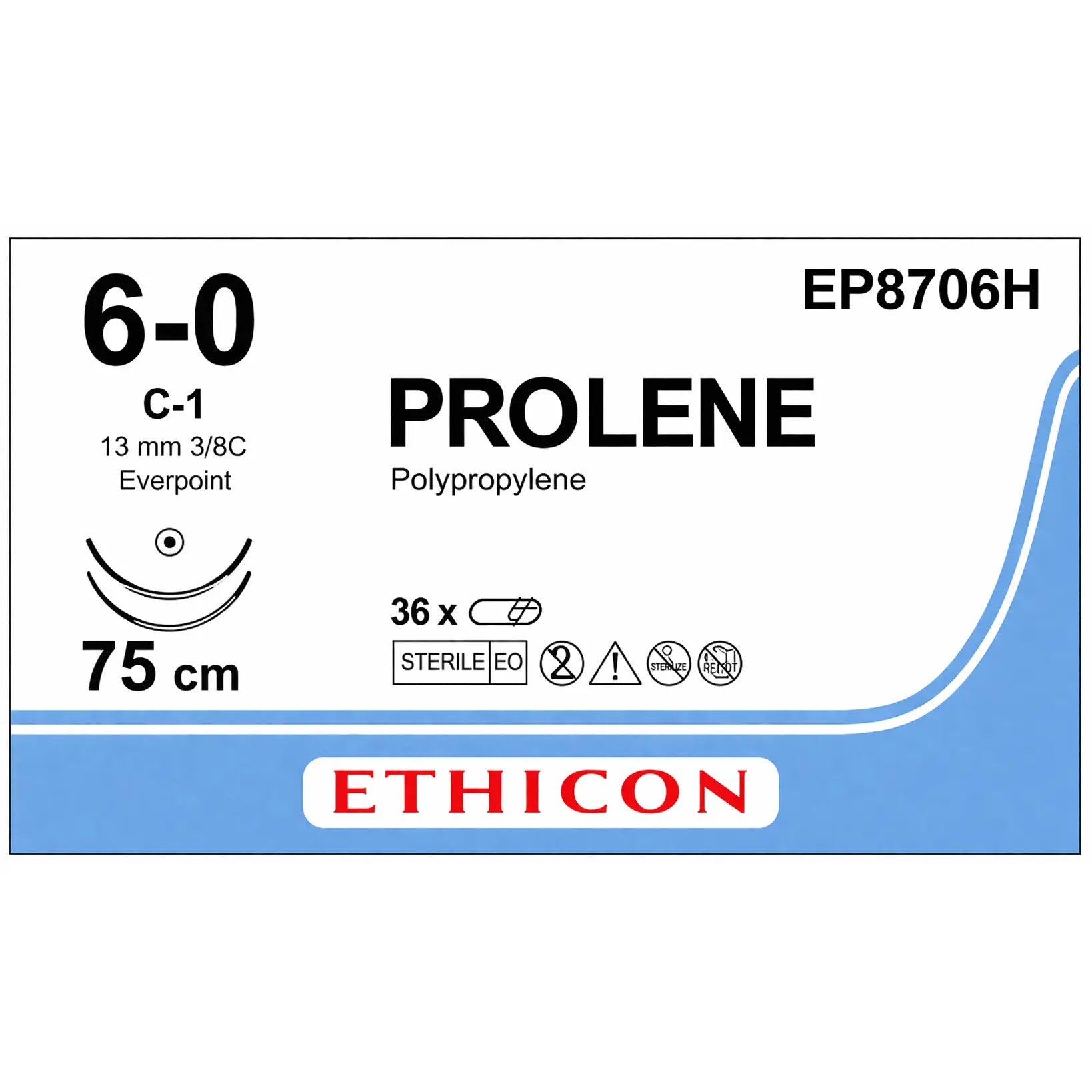 Ethicon PROLENE Polypropylene Non - Absorbable Monofilament Surgical Suture | USP 4 - 0 | 75 cm | BV - 1 Taperpoint Needles 9.3 mm | 3/8 Circle with EVERPOINT Technology | EP8706H (Box of 36) - SutureEP8706H