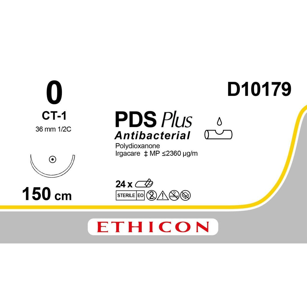 Ethicon PDS® Plus Antibacterial (Polydioxanone) Violet Absorbable Surgical Suture – USP 0 – 150 cm – CT - 1 Taperpoint Needle (36 mm) – D10179 (Box of 24) - SutureD10179