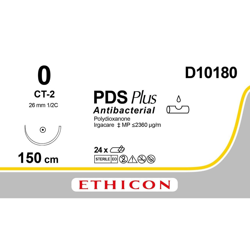 Ethicon PDS® Plus Antibacterial (Polydioxanone) Violet Absorbable Surgical Suture – USP 0 – 150 cm – CT - 2 Taperpoint Flat Needle – D10180 (Box of 24) - SutureD10180