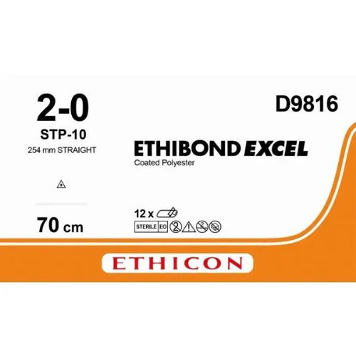 Ethicon ETHIBOND EXCEL Polyester Braided Non - Absorbable Surgical Suture – USP 2 - 0 – 70 cm – Green – Double - Armed Trocar Point Needles 254 mm – Straight – D9816 (Box of 12) - SutureD9816