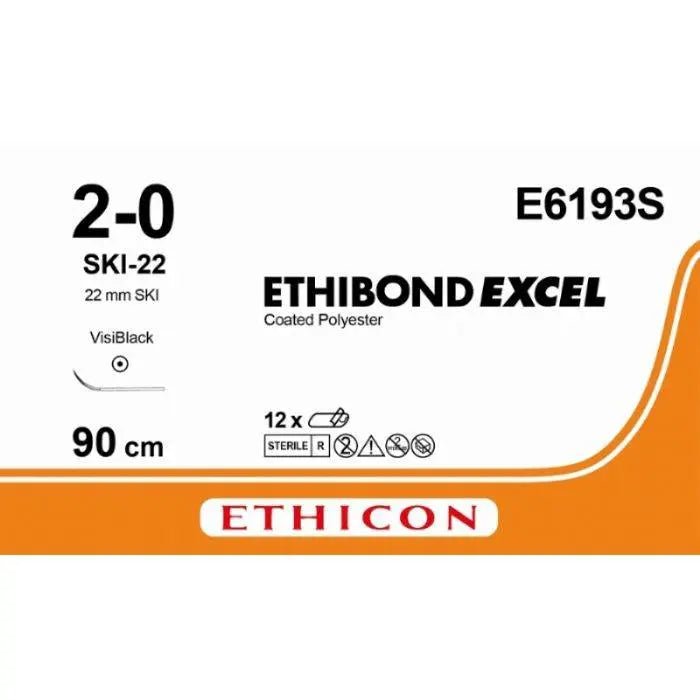 Ethicon ETHIBOND EXCEL Polyester Braided Non - Absorbable Surgical Suture – USP 2 - 0 – 90 cm (36 in) – White – Single - Armed Taperpoint Needle 36 mm – 1/2 Circle (SHT - 1) – E6193G (Box of 12) - SutureE6193G