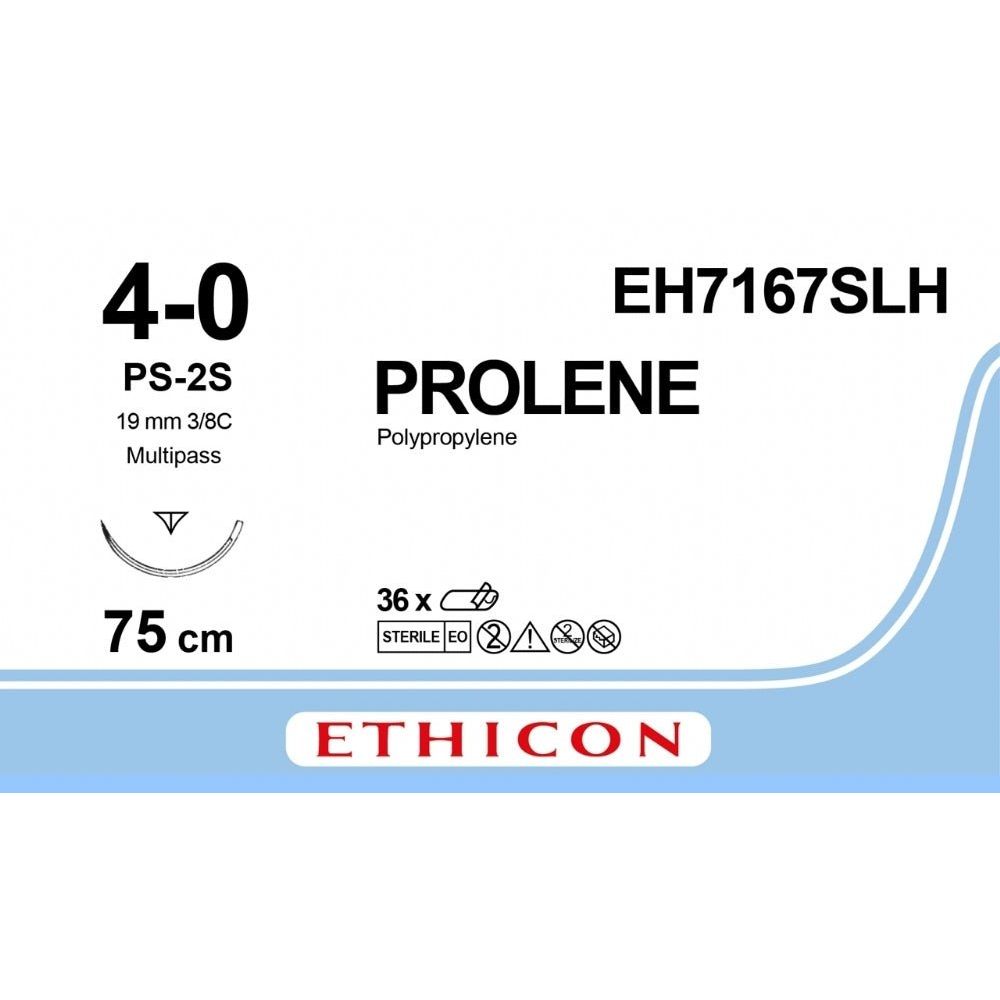 Ethicon PROLENE Polypropylene Blue Non - Absorbable Surgical Suture USP 4 - 0 75 cm PS - 2S PRIME MULTIPASS Reverse Cutting Needle EH7167SLH (Box of 36) - EH7167SLH
