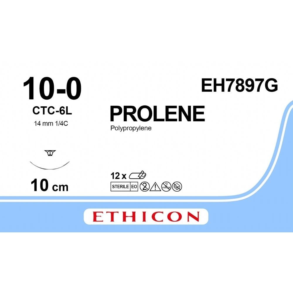 Ethicon PROLENE Polypropylene Blue Non - Absorbable Microsurgical Suture USP 10 - 0 10 cm CTC - 6L CS Ultima Conventional Cutting Needle (14 mm) EH7897G (Box of 12) - EH7897G