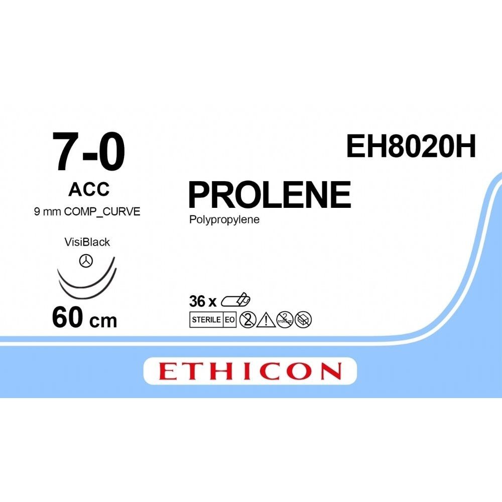 Ethicon PROLENE Polypropylene Blue Non - Absorbable Microsurgical Suture USP 7 - 0 60 cm ACC VB VISIBLACK TAPERCUT CC Needle (9.3 mm) EH8020H (Box of 36) - EH8020H
