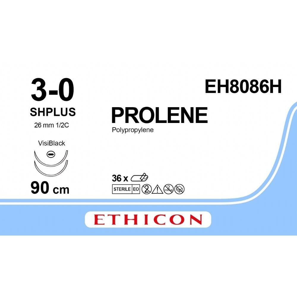 Ethicon PROLENE Polypropylene Blue Non - Absorbable Monofilament Surgical Suture USP 3 - 0 90 cm JB Taperpoint Flat Needle EH8086H (Box of 36) - EH8086H
