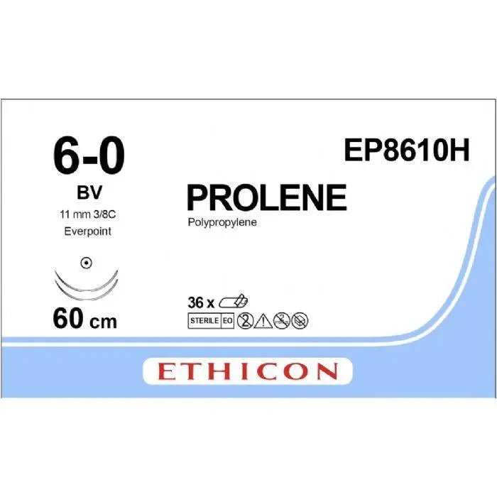 Ethicon PROLENE® Polypropylene Blue Non - Absorbable Cardiovascular Suture | USP 6 - 0 | 24 in (61 cm) | Double - Armed BV EVERPOINT® Taper Point Needles (11 mm) | EP8610H (Box of 36) - SutureEP8610H