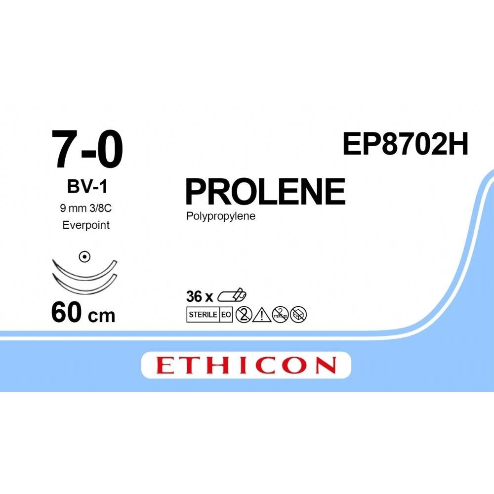 Ethicon PROLENE Polypropylene Non - Absorbable Monofilament Surgical Suture USP 7 - 0 60 cm BV - 1 Taperpoint Needles 9.3 mm 3/8 Circle with EVERPOINT Technology EP8702H (Box of 36) - EP8702H