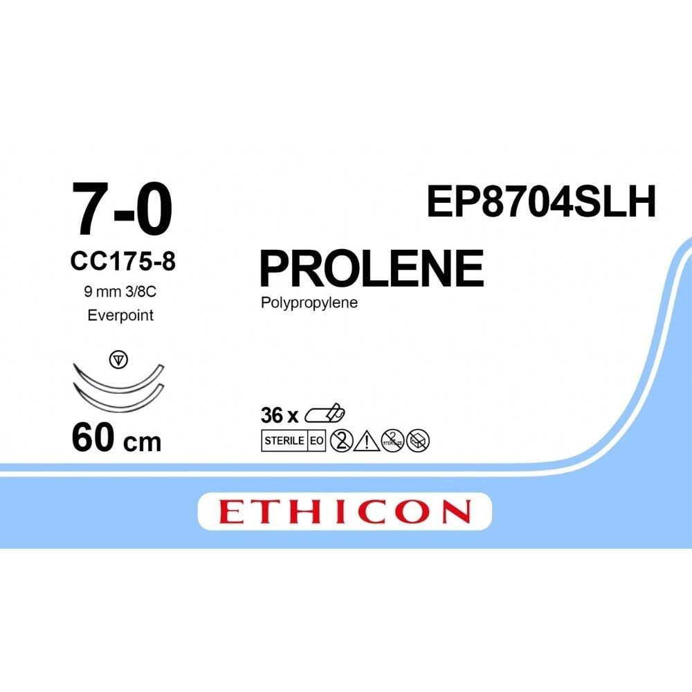 Ethicon PROLENE Polypropylene Non - Absorbable Monofilament Surgical Suture USP 7 - 0 60 cm CC175 - 8 Tapercut Micro Point Needles 9.3 mm 3/8 Circle with EVERPOINT Technology EP8704SLH (Box of 36) - EP8704SLH
