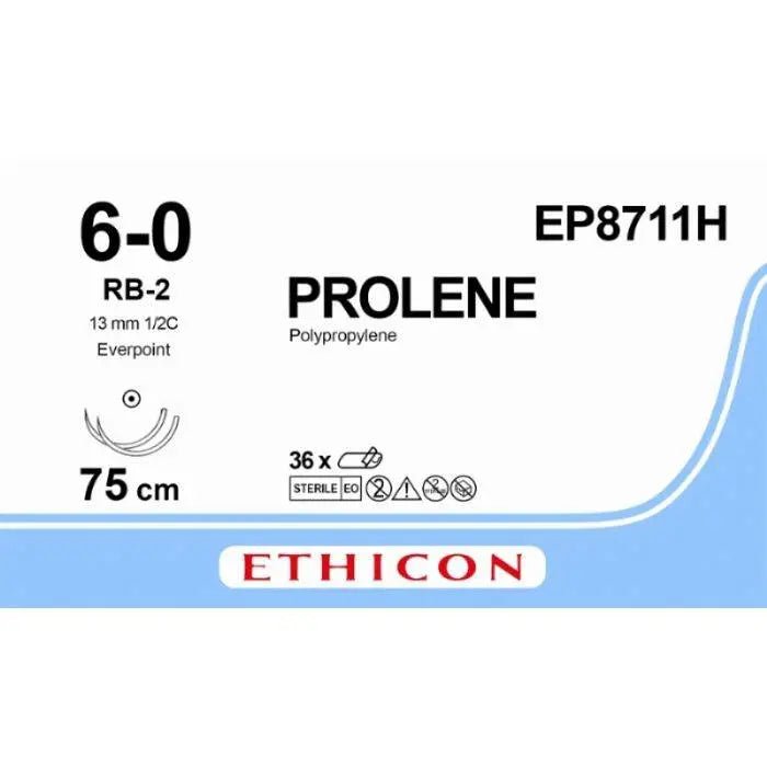 Ethicon PROLENE Polypropylene Non - Absorbable Monofilament Surgical Suture | USP 2 | 75 cm | BV - 1 Taperpoint Needles 9.3 mm | 3/8 Circle with EVERPOINT Technology | EP8711H (Box of 36) - SutureEP8711H