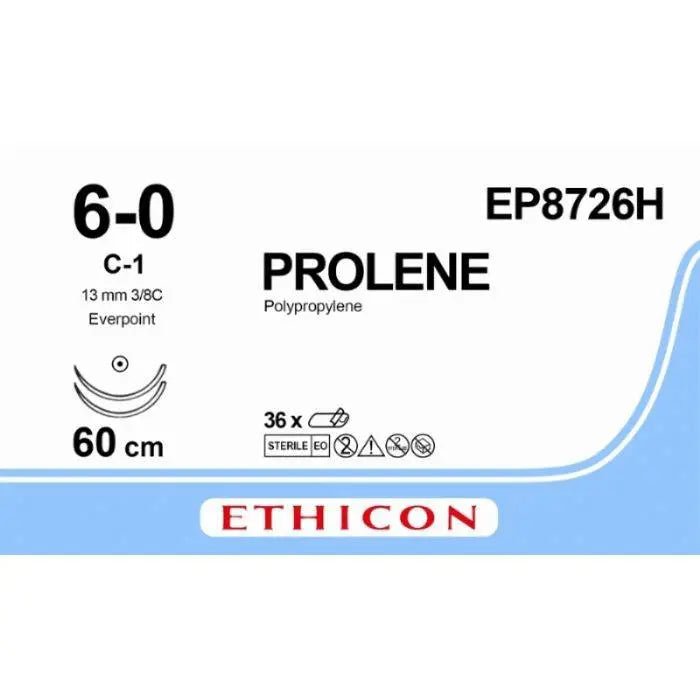 Ethicon PROLENE Polypropylene Non - Absorbable Monofilament Surgical Suture | USP 5 | 75 cm | BV - 1 Taperpoint Needles 9.3 mm | 3/8 Circle with EVERPOINT Technology | EP8726H (Box of 36) - SutureEP8726H