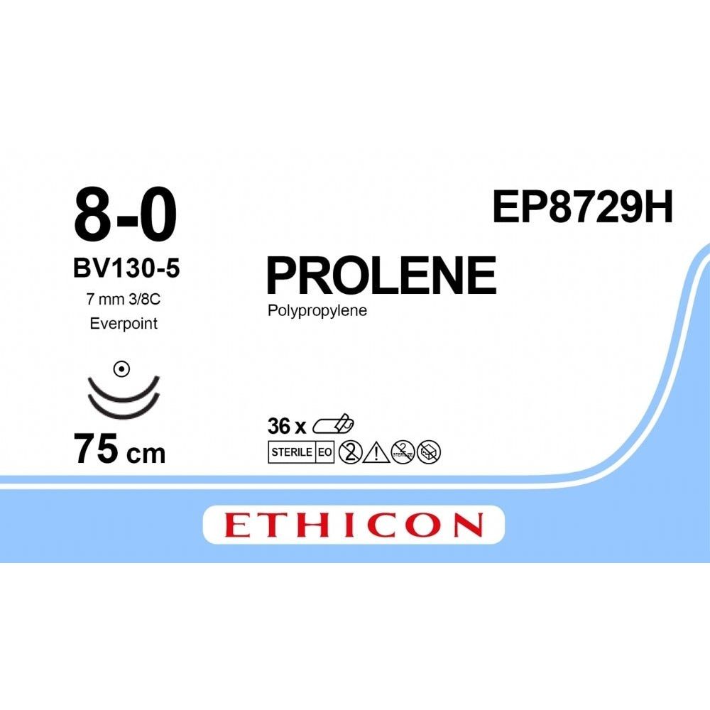 Ethicon PROLENE Polypropylene Non - Absorbable Monofilament Surgical Suture USP 7 75 cm BV - 1 Taperpoint Needles 9.3 mm 3/8 Circle with EVERPOINT Technology EP8729H (Box of 36) - EP8729H