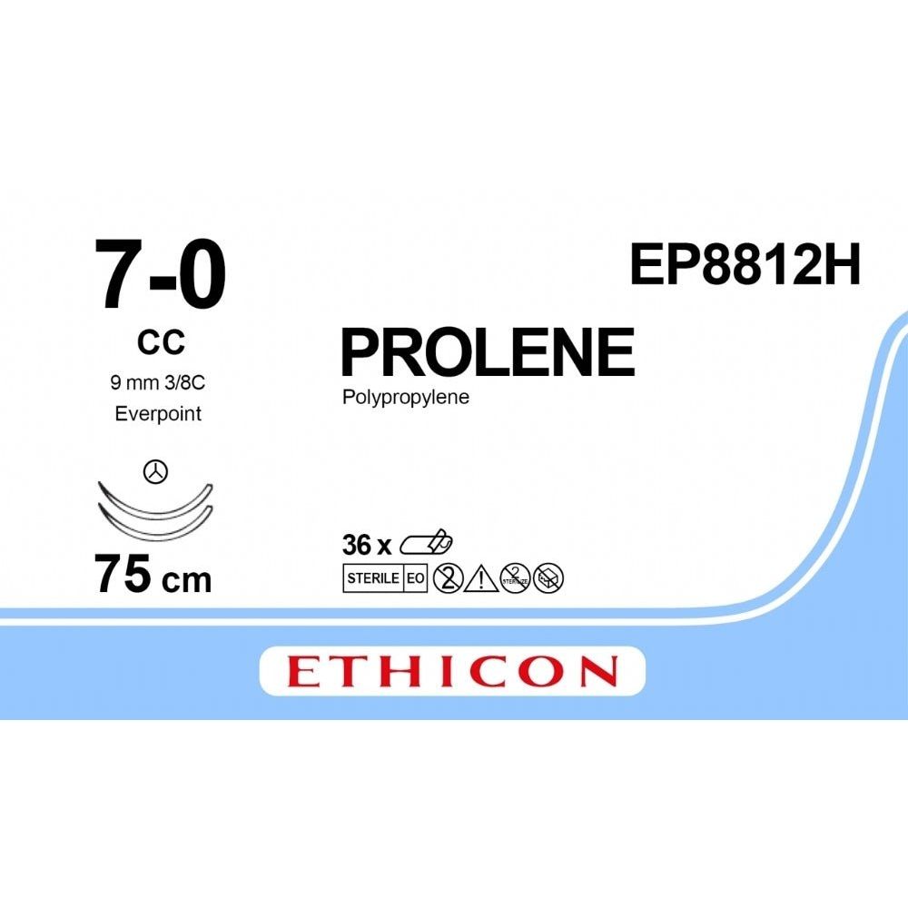 Ethicon PROLENE Polypropylene Non - Absorbable Monofilament Surgical Suture USP 7 - 0 75 cm BV - 1 Taperpoint Needles 9.3 mm 3/8 Circle with EVERPOINT Technology EP8812H (Box of 36) - EP8812H