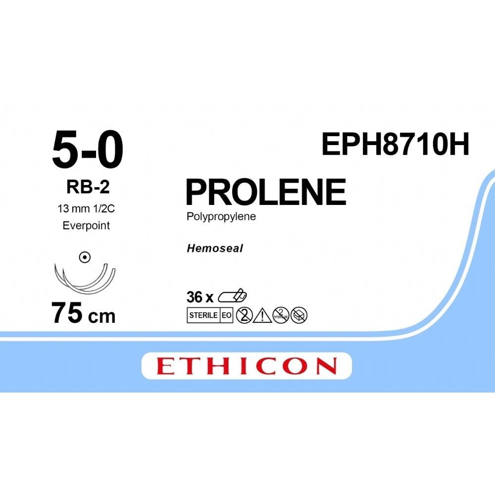Ethicon PROLENE Polypropylene Non - Absorbable Monofilament Surgical Suture USP 6 - 0 60 cm BV - 1 Taperpoint Needles 9.3 mm 3/8 Circle with EVERPOINT Technology EPH8710H (Box of 36) - EPH8710H