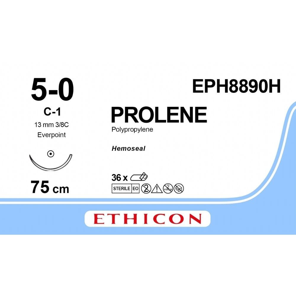 Ethicon PROLENE Polypropylene Non - Absorbable Monofilament Surgical Suture USP 1 75 cm BV - 1 Taperpoint Needles 9.3 mm 3/8 Circle with EVERPOINT Technology EPH8890H (Box of 36) - EPH8890H