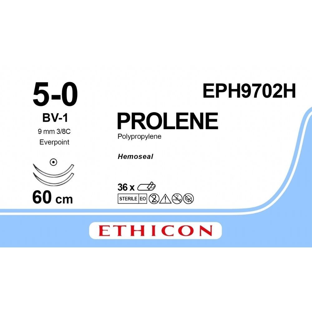 Ethicon PROLENE Polypropylene Non - Absorbable Monofilament Surgical Suture USP 7 - 0 75 cm BV - 1 Taperpoint Needles 9.3 mm 3/8 Circle with EVERPOINT Technology EPH9702H (Box of 36) - EPH9702H