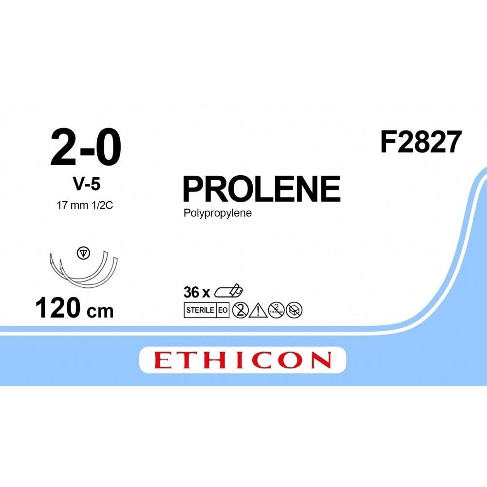 Ethicon PROLENE Polypropylene Blue Non - Absorbable Surgical Suture USP 2 - 0 120 cm V - 5 TAPERCUT Needle (17 mm) F2827 (Box of 36) - F2827