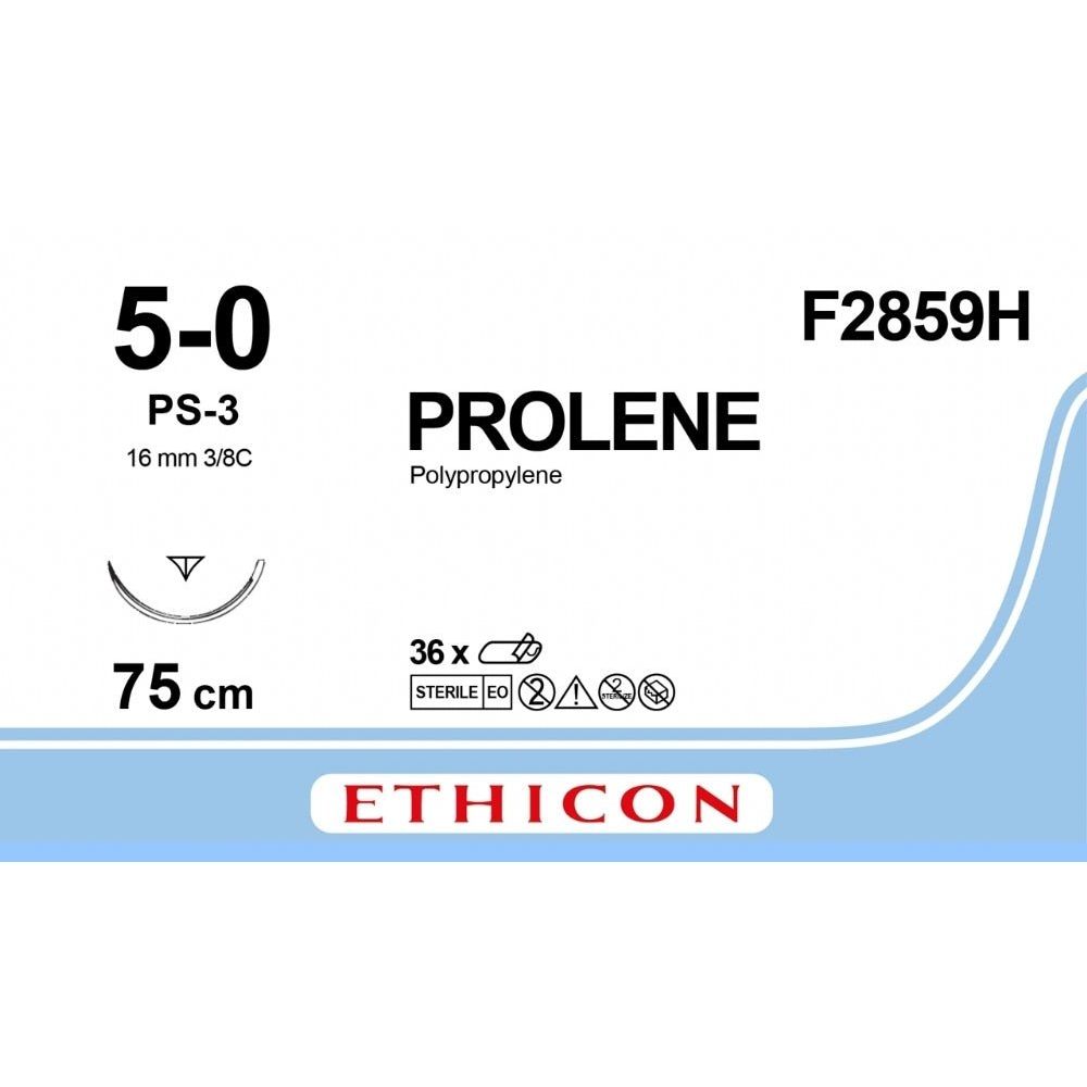 Ethicon PROLENE Polypropylene Undyed Non - Absorbable Veterinary Surgical Suture USP 5 - 0 75 cm PS - 3 PRIME Reverse Cutting Needle (16 mm) F2859H (Box of 36) - F2859H
