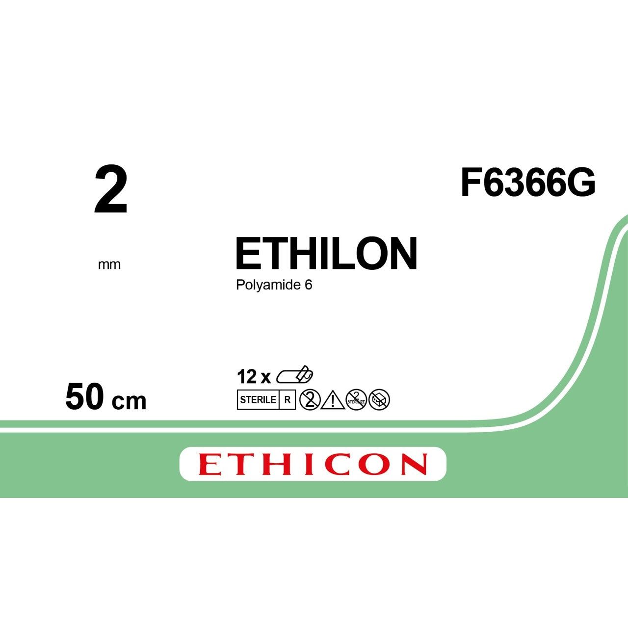 Ethicon ETHILON Black Monofilament Non - Absorbable Ligature USP 2 (Metric 5) 50 cm Black Needleless (NN) F6366G (Box of 12) - F6366G