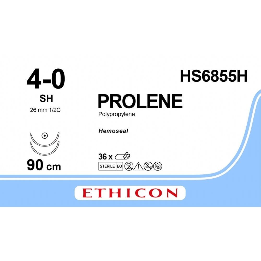 Ethicon PROLENE with HEMOSEAL Technology Polypropylene Blue Non - Absorbable Surgical Suture USP 4 - 0 36 in (91 cm) Double - Armed SH Taper Point Needles (26 mm) HS6855H (Box of 36) - HS6855H