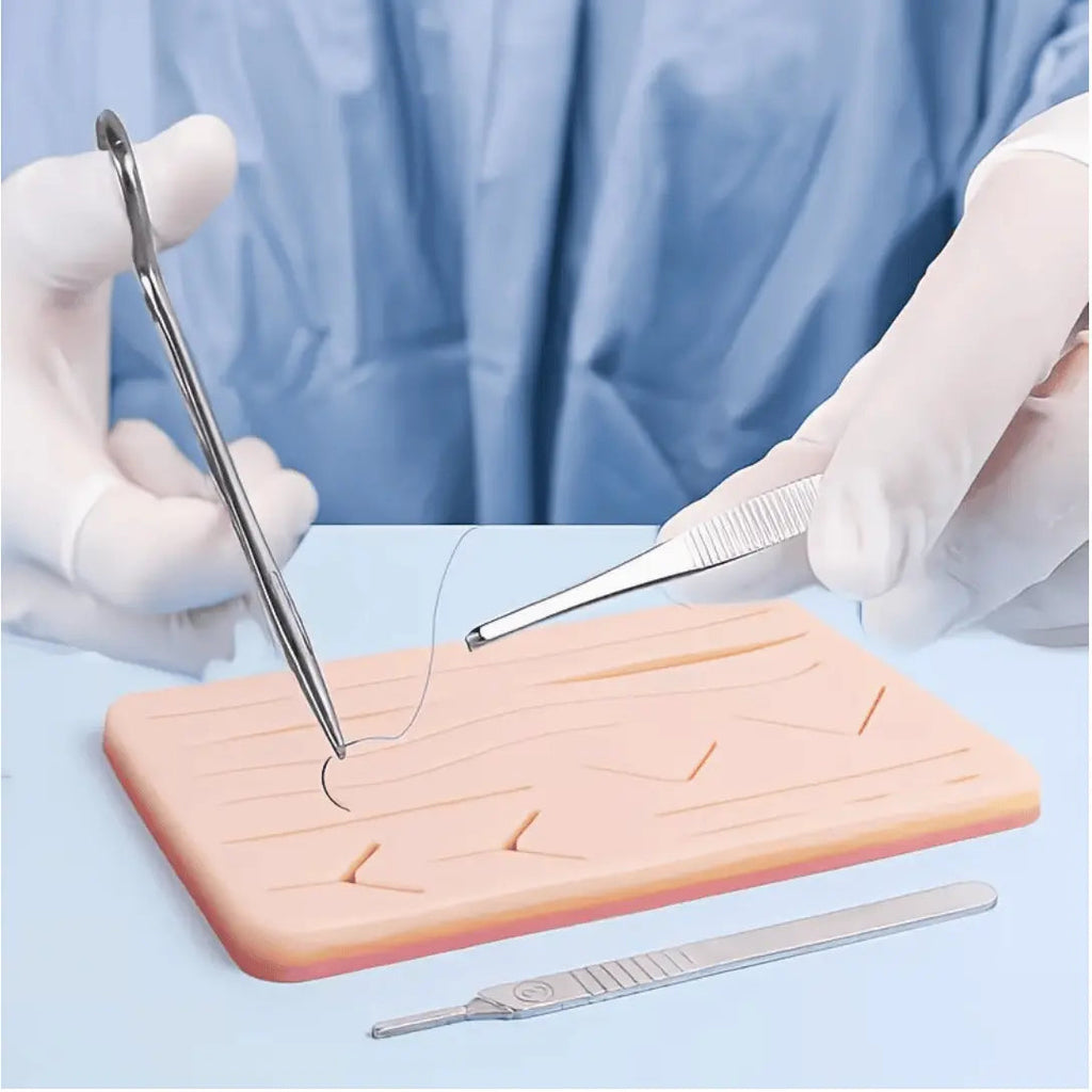 Suture Practice Pad with 14 Pre - Cut Wounds – Reusable Silicone Suturing Training Skin Model for Medical, Nursing & Clinical Skills Training - Suture Training PadCW3862148