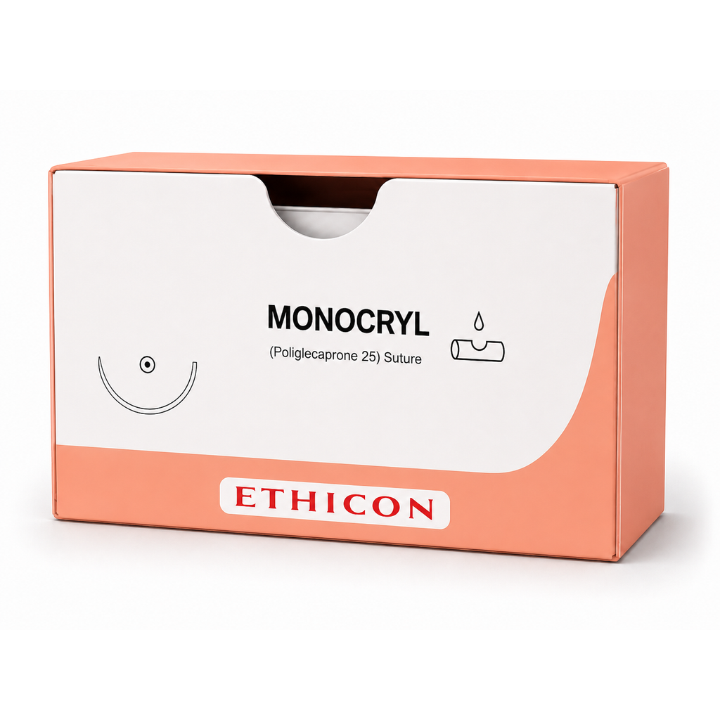 Ethicon MONOCRYL Poliglecaprone 25 Absorbable Monofilament Surgical Suture | USP 5-0 | 45 cm | Undyed | Single-Armed Reverse Cutting Needle | NP0127 (Box of 12)