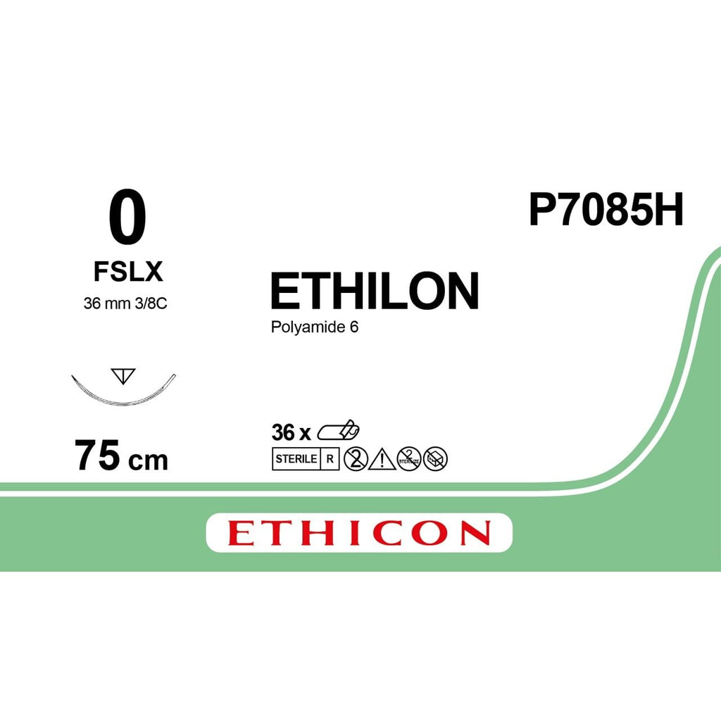 Ethicon ETHILON™ Black Monofilament Non - Absorbable Surgical Suture – USP 0 – 30 in (75 cm) – Black – FSLX Reverse Cutting Needle 26 mm – 3/8 Circle – P7085H (Box of 36) - SutureP7085H