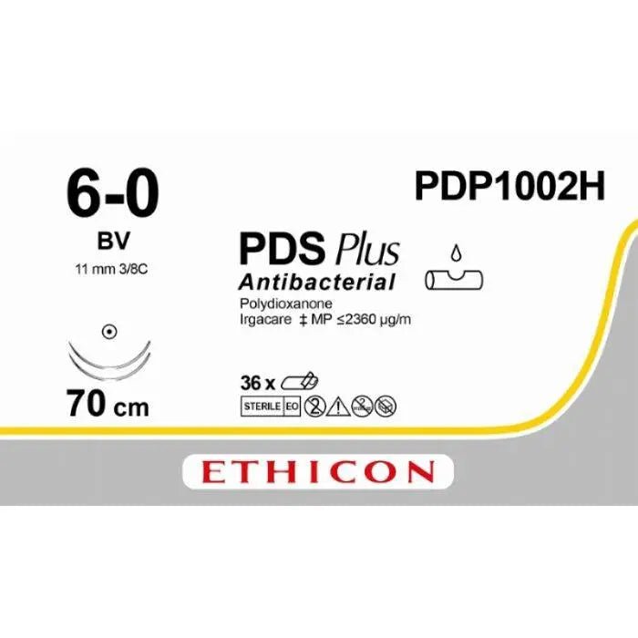 Ethicon PDS® Plus Antibacterial (Polydioxanone) Violet Absorbable Surgical Suture | USP 6 - 0 | 70 cm | BV Taperpoint Needle (11 mm) | PDP1002H (Box of 36) - SuturePDP1002H