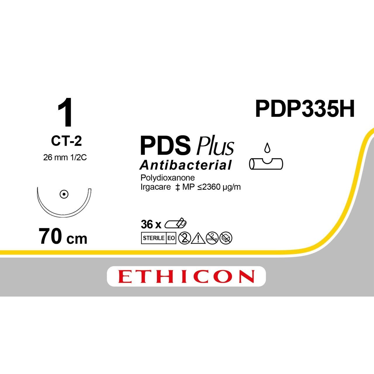 Ethicon PDS® Plus Antibacterial (Polydioxanone) Violet Absorbable Surgical Suture – USP 1 – 70 cm – CT - 2 Taperpoint Needle (26 mm) – PDP335H (Box of 36) - SuturePDP335H