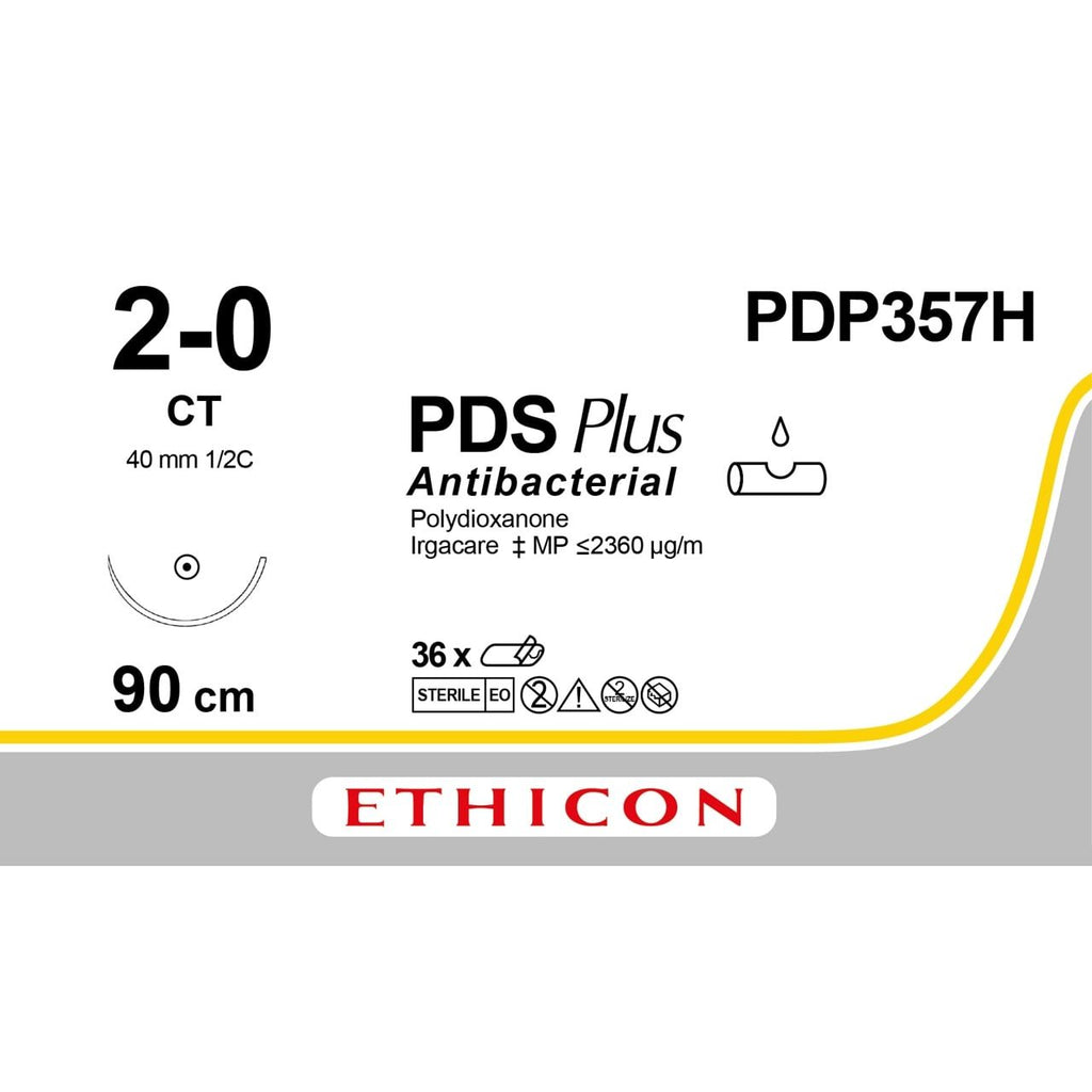 Ethicon PDS® Plus Antibacterial (Polydioxanone) Violet Absorbable Surgical Suture – USP 2 - 0 – 36 in (90 cm) – CT Taperpoint Needle (40 mm) – PDP357H (Box of 36) - SuturePDP357H