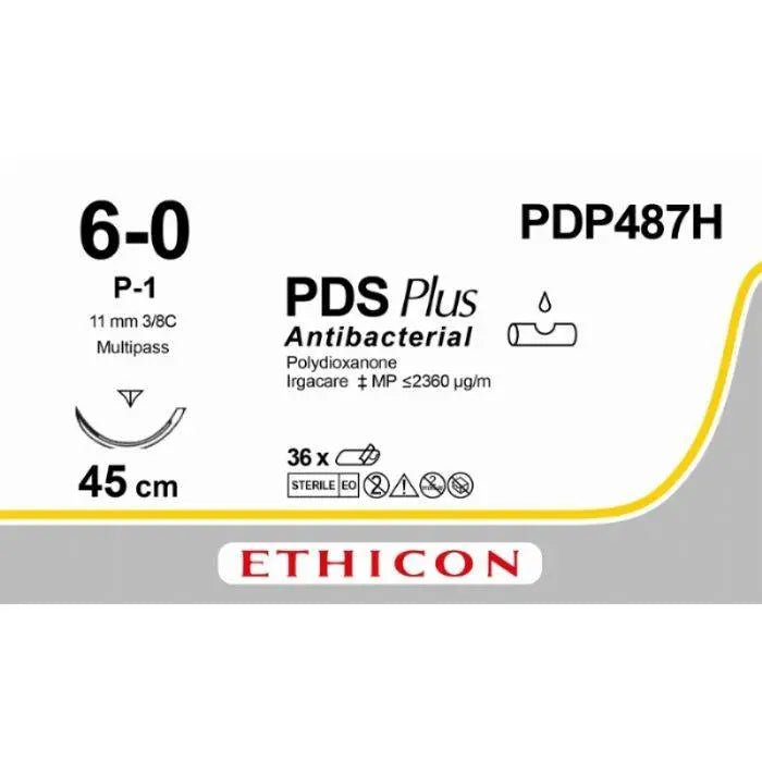 Ethicon PDS® Plus Antibacterial (Polydioxanone) Violet Absorbable Surgical Suture | USP 6 - 0 | 45 cm | P - 1 PRIME™ Reverse Cutting Needle | PDP487H (Box of 36) - SuturePDP487H