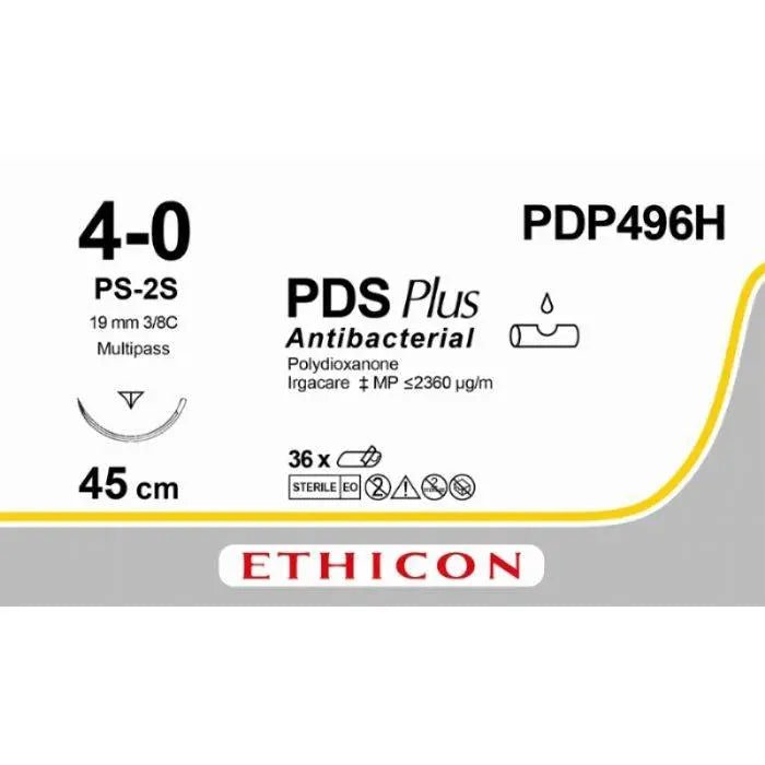 Ethicon PDS® Plus Antibacterial (Polydioxanone) Undyed Absorbable Surgical Suture | USP 4 - 0 | 45 cm | PS - 2S PRIME™ Reverse Cutting Needle | PDP496H (Box of 36) - SuturePDP496H
