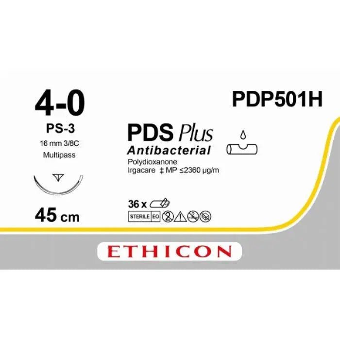 Ethicon PDS® Plus Antibacterial (Polydioxanone) Undyed Absorbable Veterinary Surgical Suture | USP 5 - 0 | 45 cm | PS - 3 PRIME™ Reverse Cutting Needle (16 mm) | MULTIPASS® | PDP500H (Box of 36) - SuturePDP500H