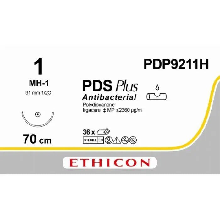 Ethicon PDS® Plus Antibacterial (Polydioxanone) Violet Absorbable Veterinary Suture – USP 1 – 70 cm – MH - 1 Taper Point Needle (31 mm) – PDP9211H (Box of 36) - SuturePDP9211H