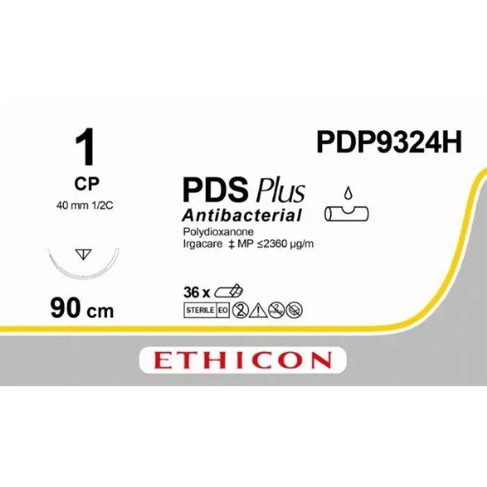 Ethicon PDS® Plus Antibacterial (Polydioxanone) Violet Absorbable Surgical Suture – USP 1 – 90 cm – CP Reverse Cutting Needle (40 mm) – PDP9324H (Box of 36) - SuturePDP9324H