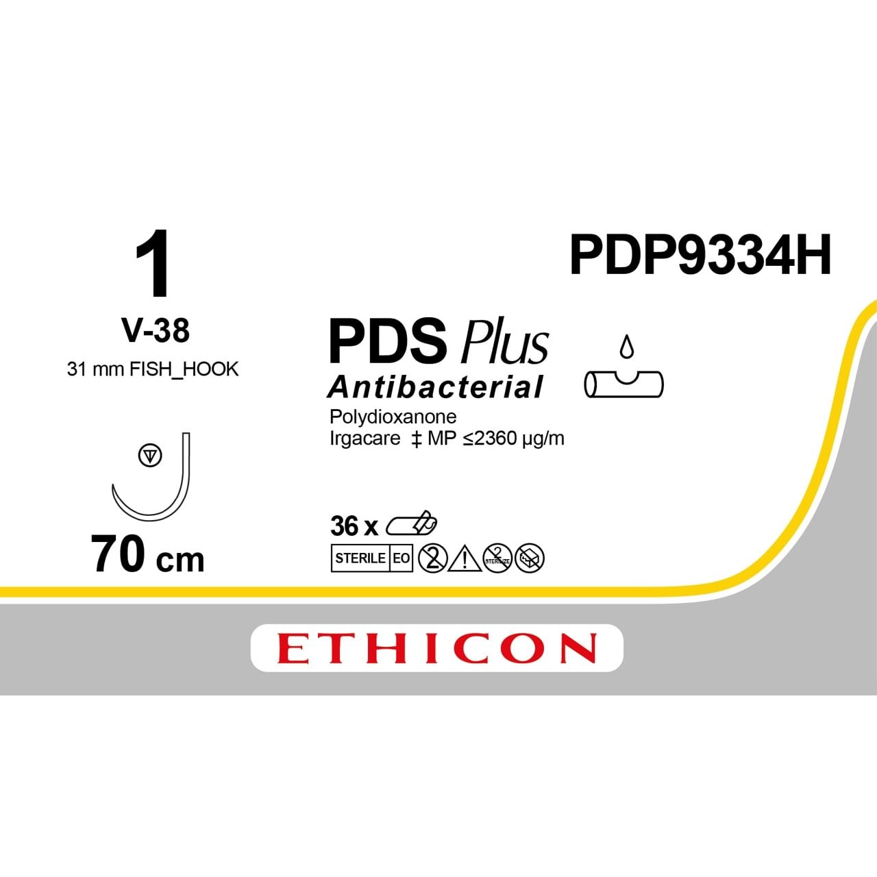 Ethicon PDS® Plus Antibacterial (Polydioxanone) Violet Absorbable Veterinary Suture – USP 1 – 70 cm – V - 38 TAPERCUT® Needle (31 mm) – PDP9334H (Box of 36) - SuturePDP9334H
